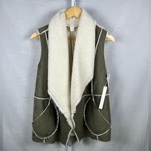 Caslon Sherpa Reversible Vest Green Size Small NEW